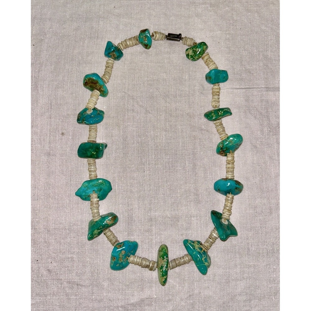 Vintage Taxco TD-29 Heishi Turquoise Slab Necklace Native Mexico Heavy Navajo? - Picture 1 of 7
